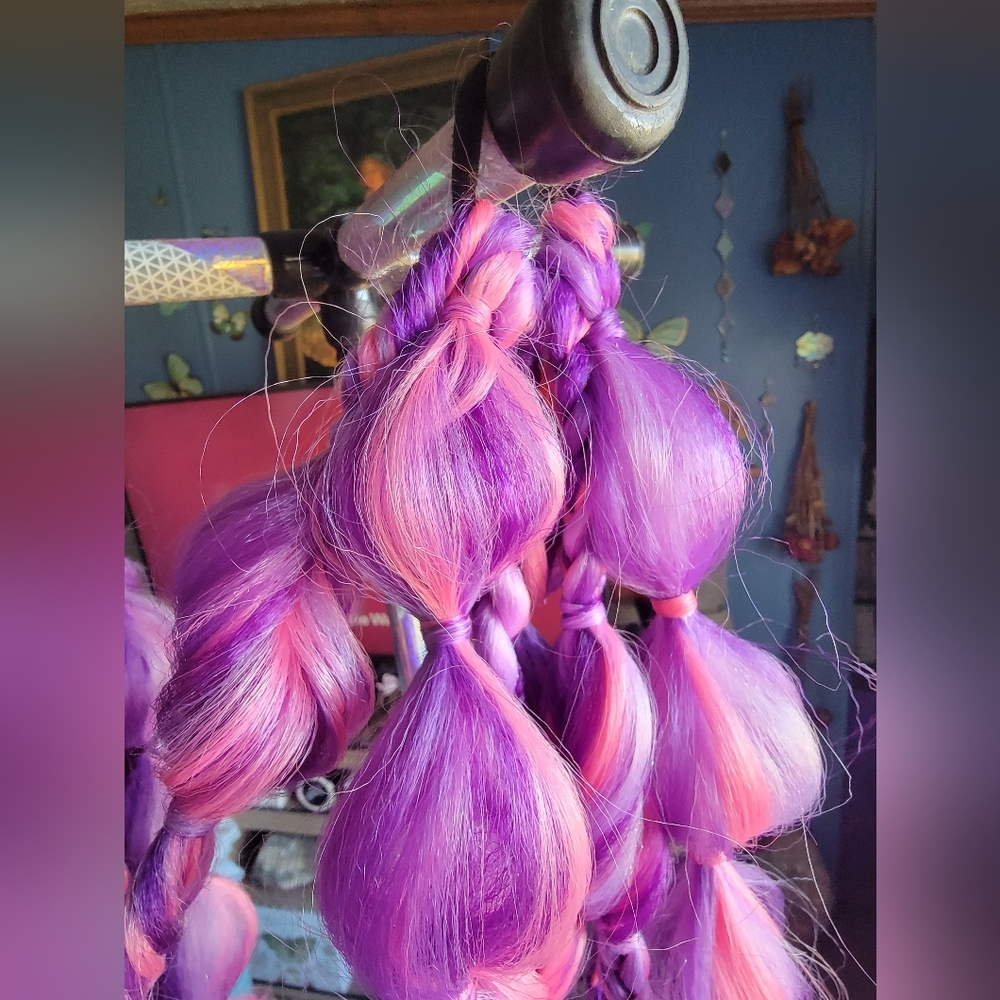 Full Vibrant Purple And Pink Rave Bubble Ponytail Braids Set Of 2 - Picture 5 of 9